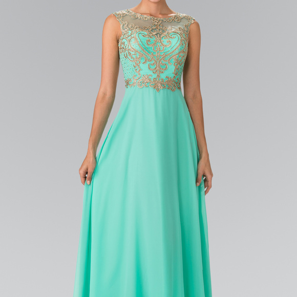 gls collective Dresses & Skirts - Illusion Neck Long Beaded Dress GL2316